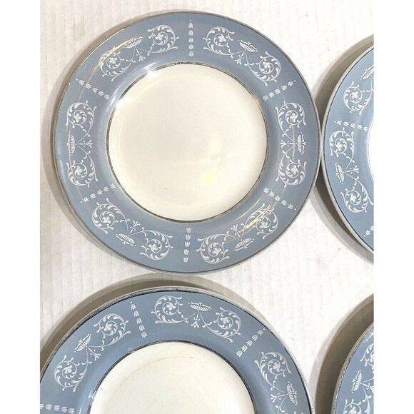 Arklow Belvedere Salad Plate Arkbel White scrolls Urns on blue/gray READ VTG - Picture 2 of 13